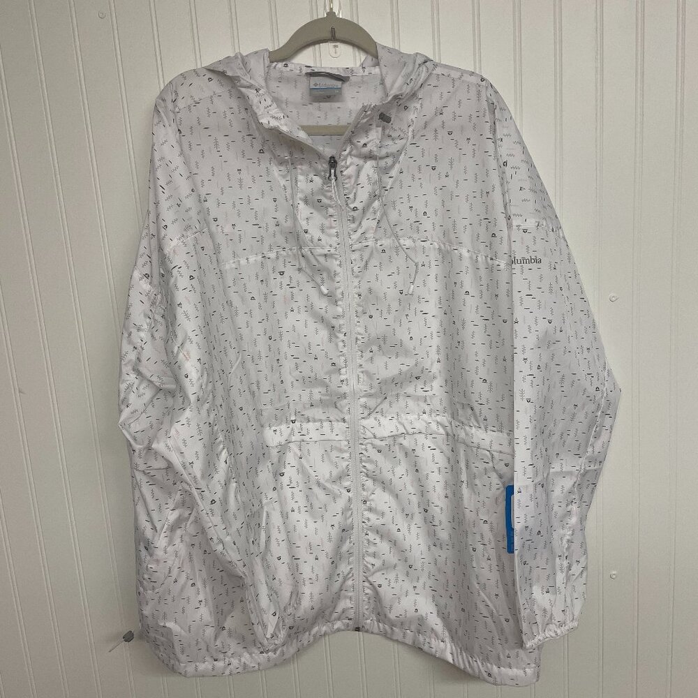 Columbia Women's Alpine Chill Windbreaker White Plus Sz 3X Hooded Campdot Print